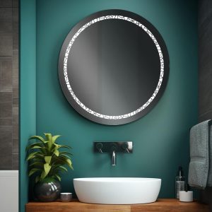 Espejo modelo Bera Redondo de Xpertials en un ambiente de baño