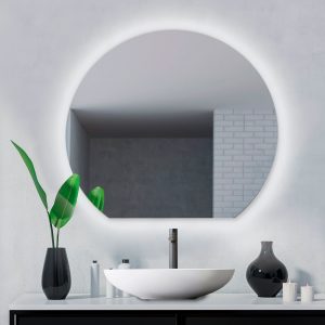 Espejo LED redondo modelo Duved de Xpertials en un ambiente de baño