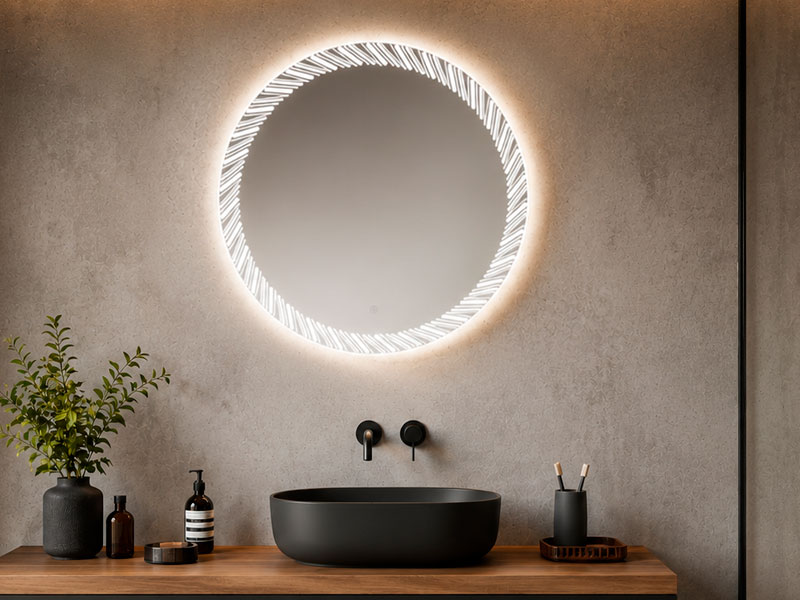Espejos de baño con luz decorativa redondos