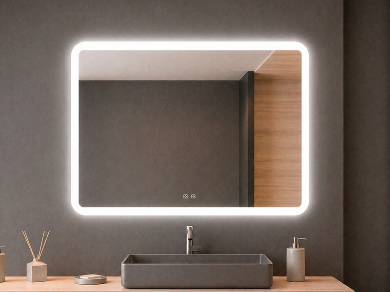 Espejos de baño con luz frontal y decorativa rectangulares